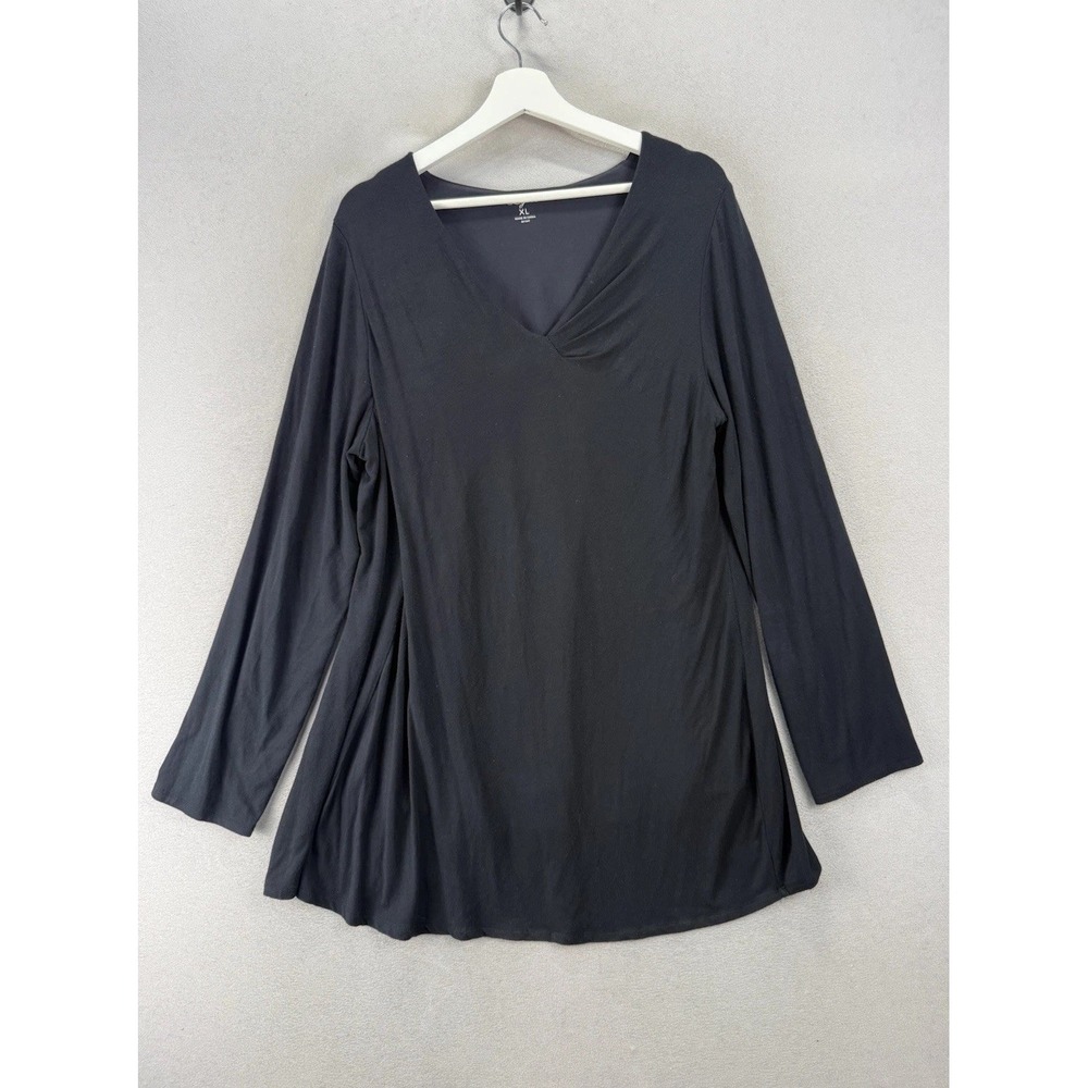 Lysse Womens XL Black Draped V Neck Tunic Top Long Sleeve Stretch Flowy Jersey